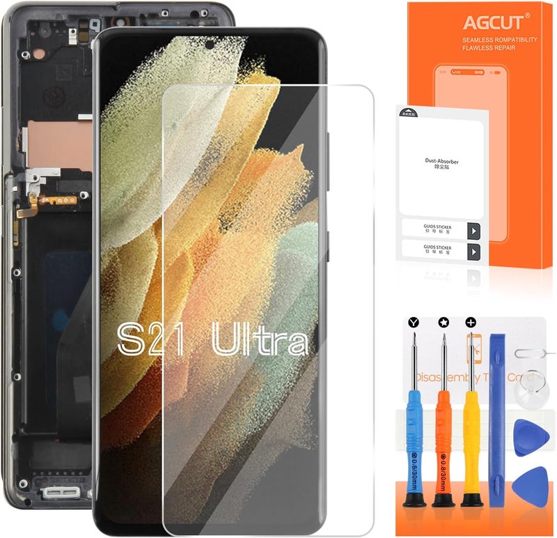 AGCUT OLED for Samsung Galaxy S21 Ultra Screen Replacement for S21 Ultra 5G LCD Display for SM-G998U SM-G998B LCD Digitizer Touch Screen Assembly Black with Frame+Installation Video(with Fingerprint) - Image 1